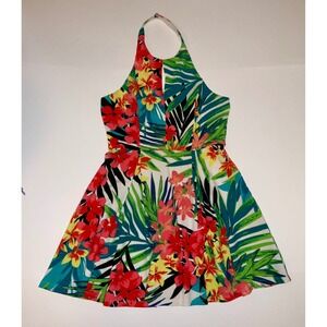 Women's Tropical  Floral Halter Dress Feminine Hawaii Large
